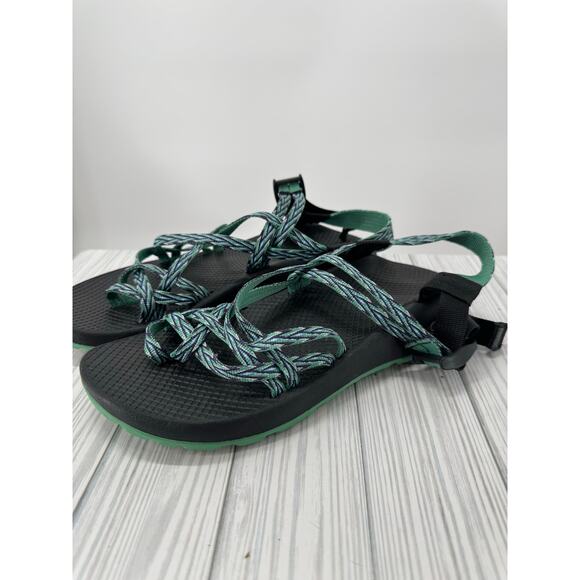 Chaco ZX/2 Sandals Women's Size 10‎ Teal Blue Black Vibram Soles Big Toe Strappy - Picture 1 of 9